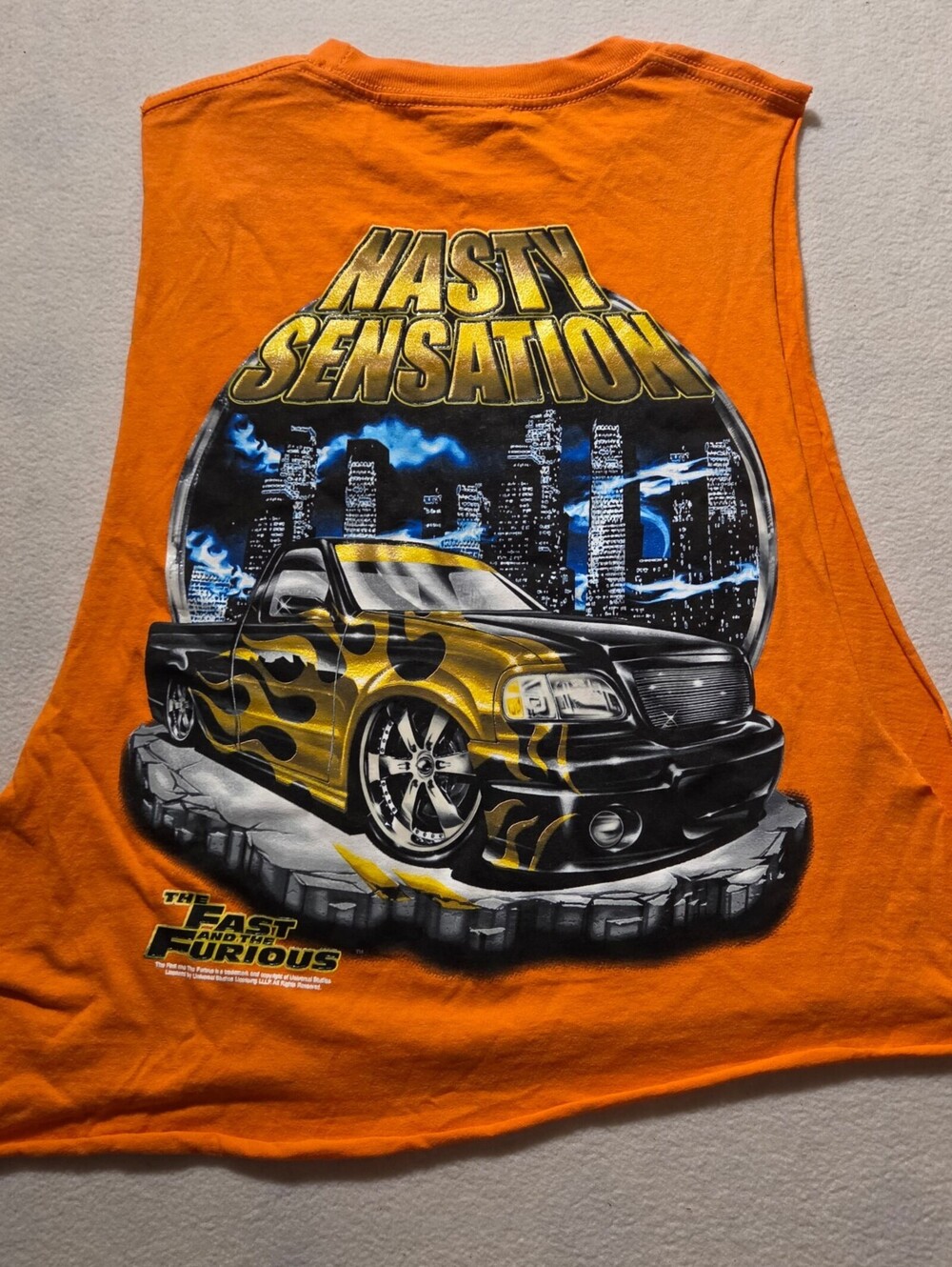 The Fast and the Furious Nasty Sensation Orange Sleeveless Graphic T-Shirt